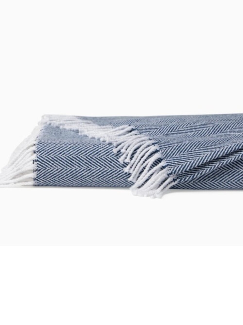 SFERRA NEW Celine Navy Herringbone Throw with Fringe 51"x71"
